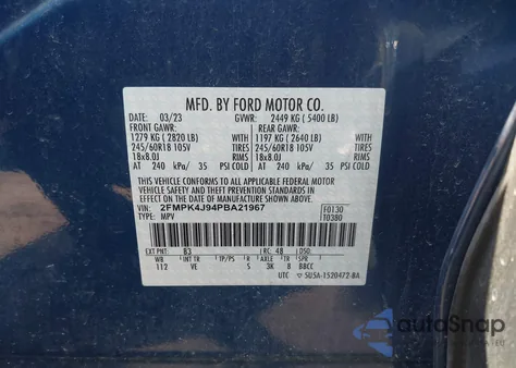 2023 Ford Edge Sel z USA, uszkodzony, nr VIN 2FMPK4J94PBA21967
